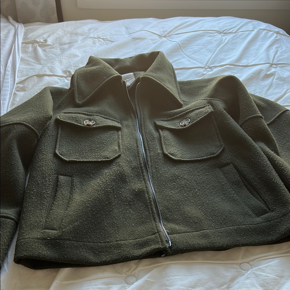 Olive Green Jacket with Front Pockets